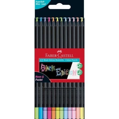 116410 КОЛЬОРОВІ ОЛІВЦІ 12КОЛ.ТРИГРАННІ ЧОРНЕ ДЕРЕВО NEON+PASTEL У КАРТОНІ