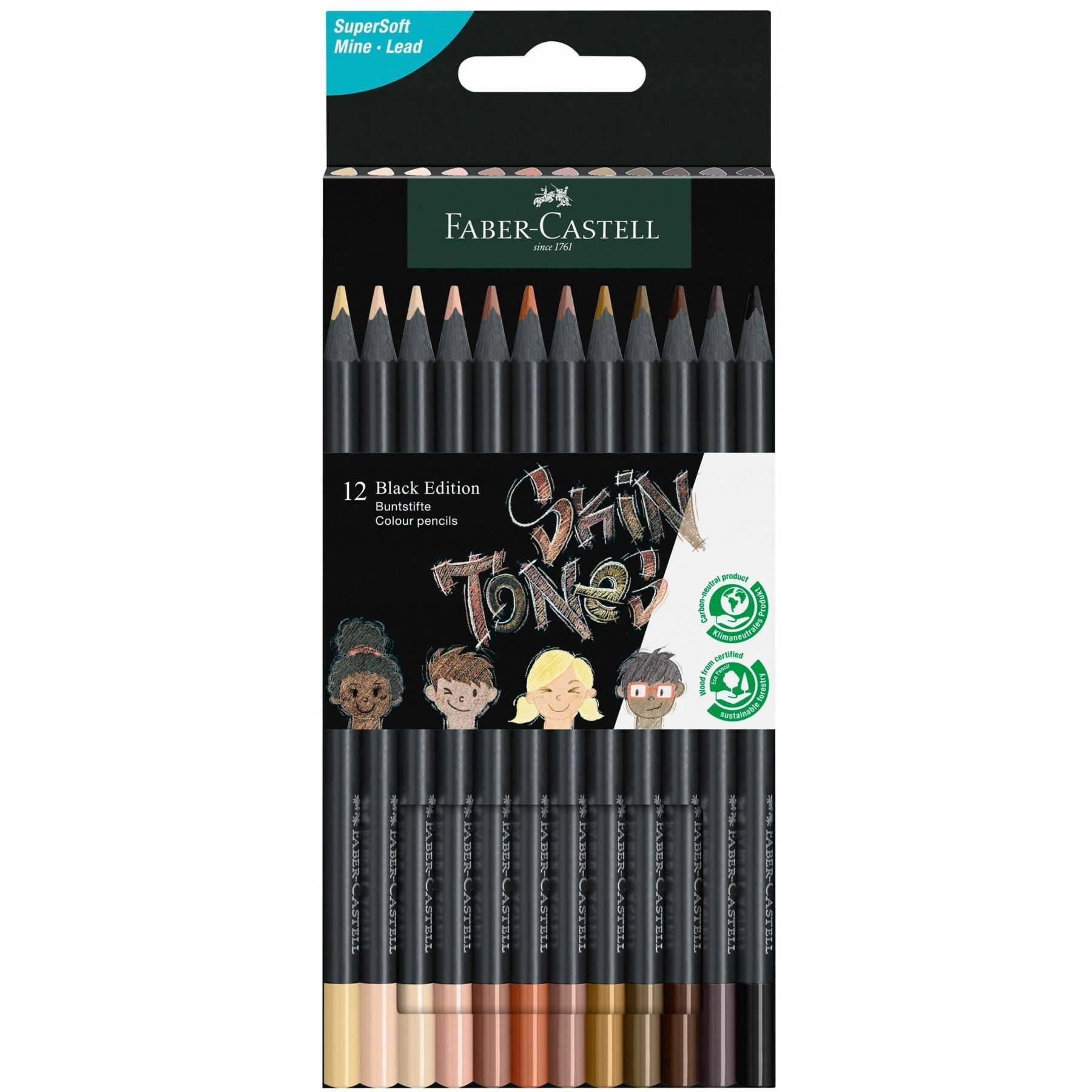 116414 КОЛЬОРОВІ ОЛІВЦІ 12КОЛ.ТРИГРАННІ ЧОРНЕ ДЕРЕВО SKIN TONES У КАРТОНІ