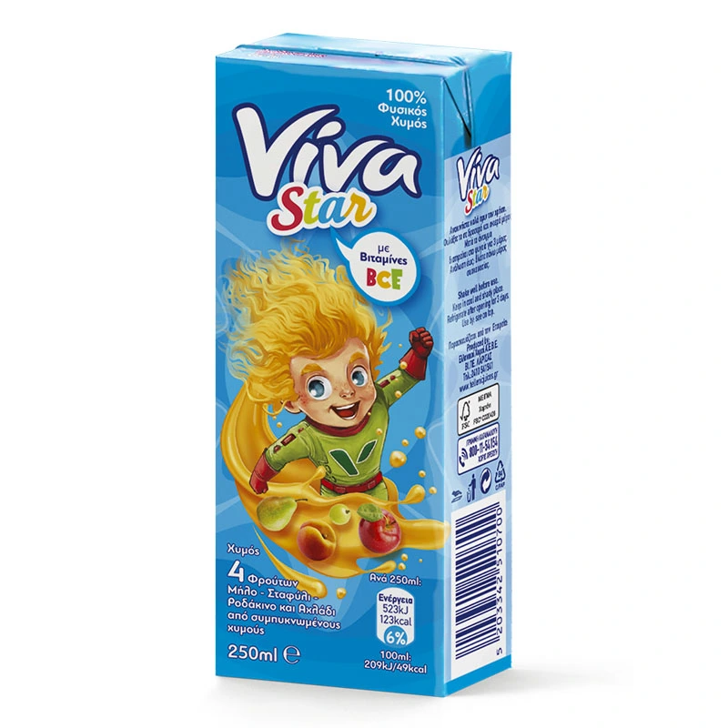 Сік Яблуко-Виноград-Персик-Груша Viva Fresh, 0.25 л
