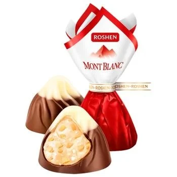 Цукерки з подрібненим мигдалем та кокосовим кремом Монблан Roshen