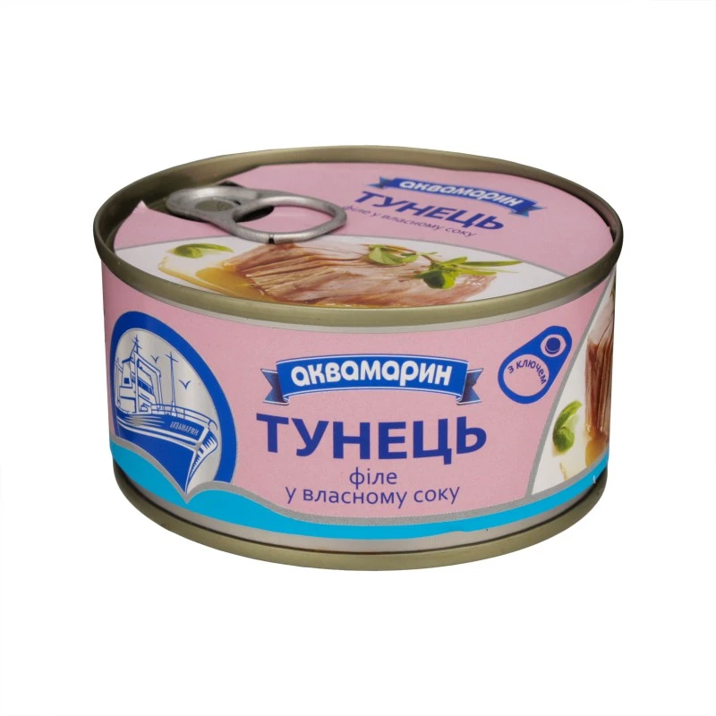 Консервований тунець філе у власному соку Аквамарин, 185 г