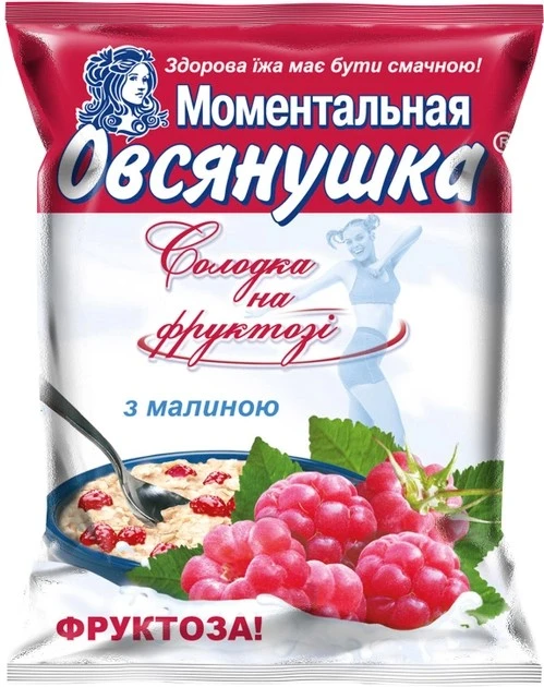 Каша вівсяна з фруктозою та малиною Овсянушка, 40 г