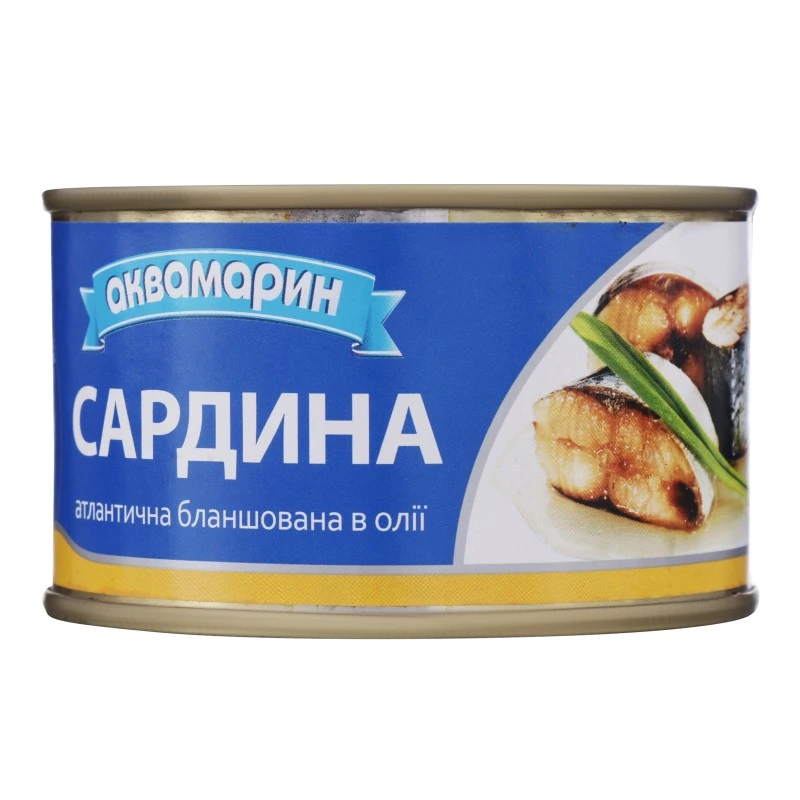 Сардина атлантична бланшована в олії Аквамарин, 230 г