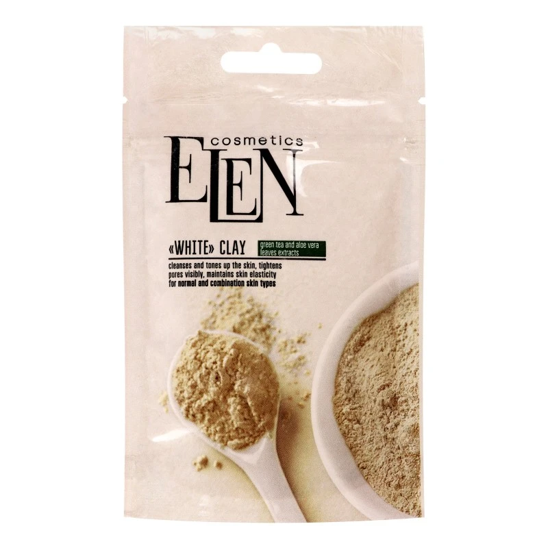 Глина біла з екстрактом зеленого чаю та алоє вера, Elen Cosmetics, 40 гр