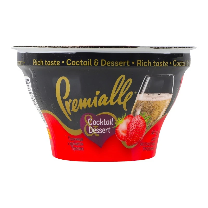 Десерт кисломолочний Соcktail&amp;Dessert полуниця з ароматом просеко 9.1% Premialle стакан 140г