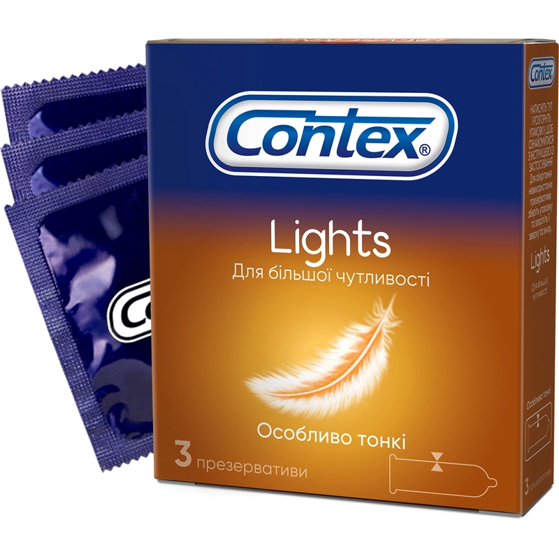 Презервативи латексні з силіконовим змазкою Lights Contex, 3 шт/уп.