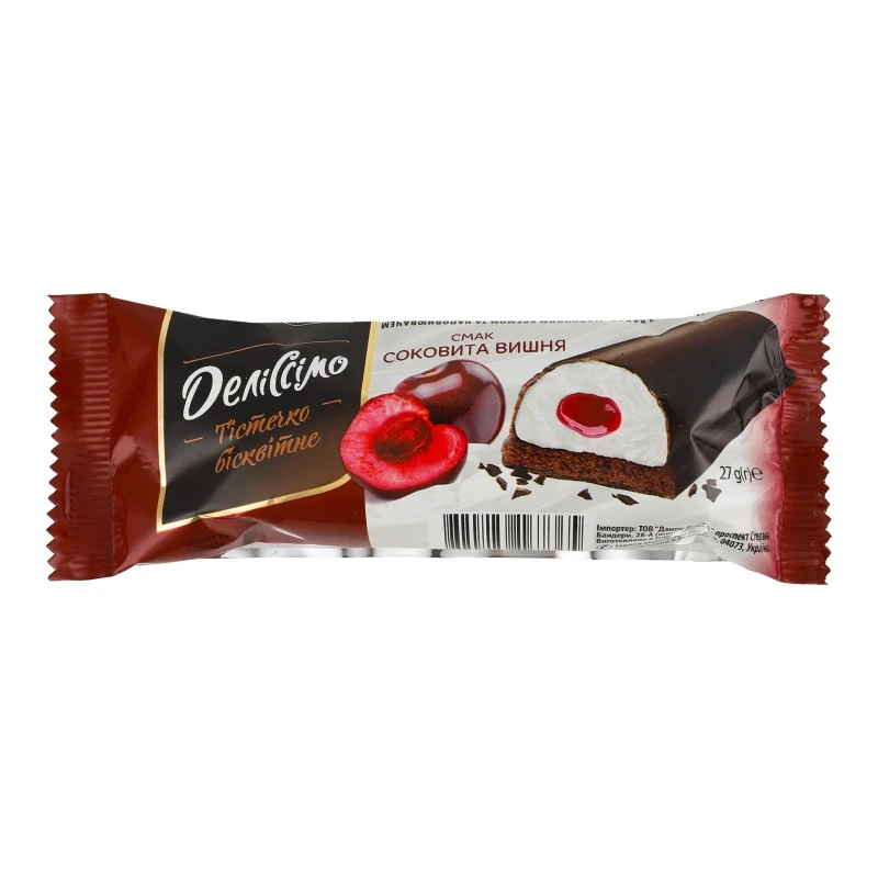 Тістечне бісквітне з какао молочним кремом в глазурі Соковита вишня Деліссімо м/в 27г