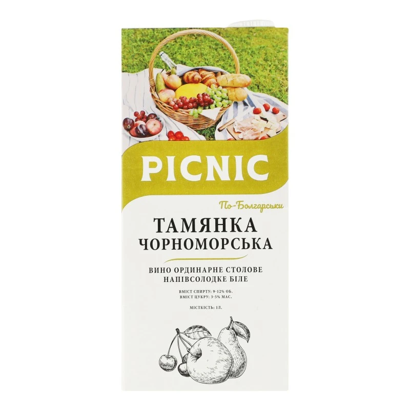 Напій винний білий напівсолодкий Тамянка По-Болгарськи Picnic, 1 л