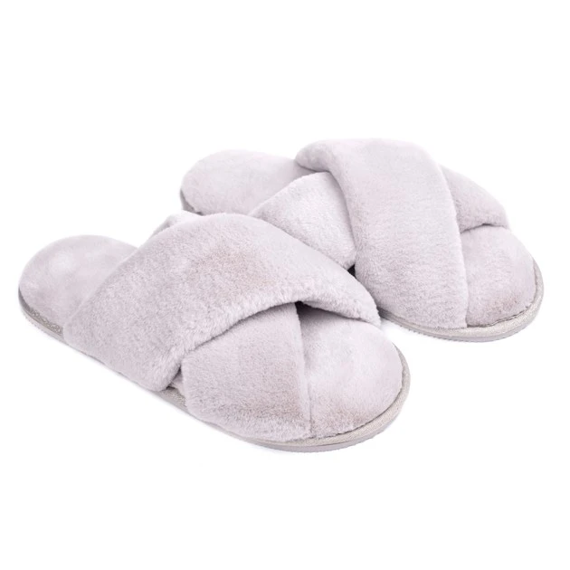 Капці домашні жіночі HS-LUX хутрянi перехрест cірі (X) р.36-37 Twins, пара