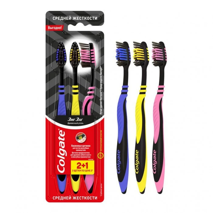 Зубна щітка medium Деревне вугілля Zig Zag Colgate, 3 шт