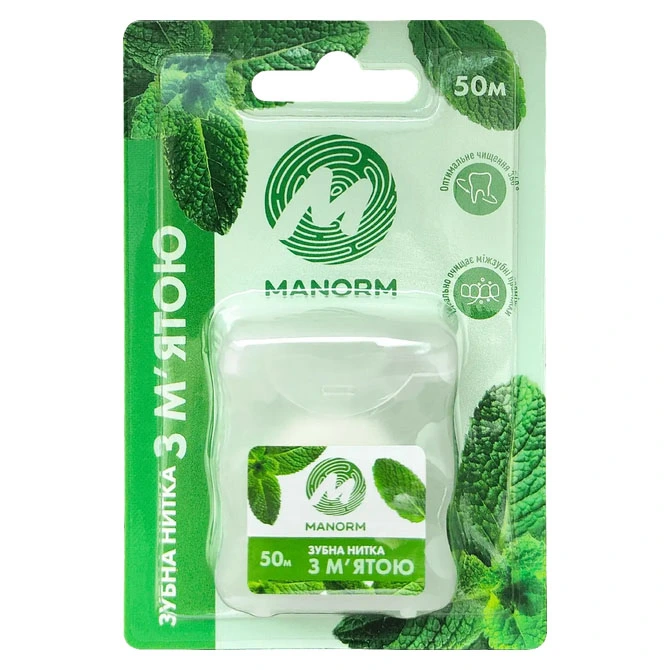 Зубна нитка з нейлону з м&#039;ятою Manorm, 50 м