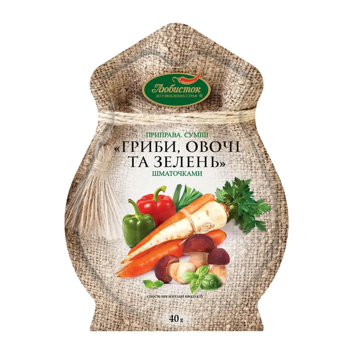 Суміш пряноароматична шматочками Гриби, овочі, зелень Любисток, 40 г
