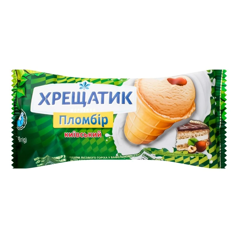 Морозиво пломбір зі смаком лісового горіха у вафельному стаканчику Київський Хрещатик м/у 90г