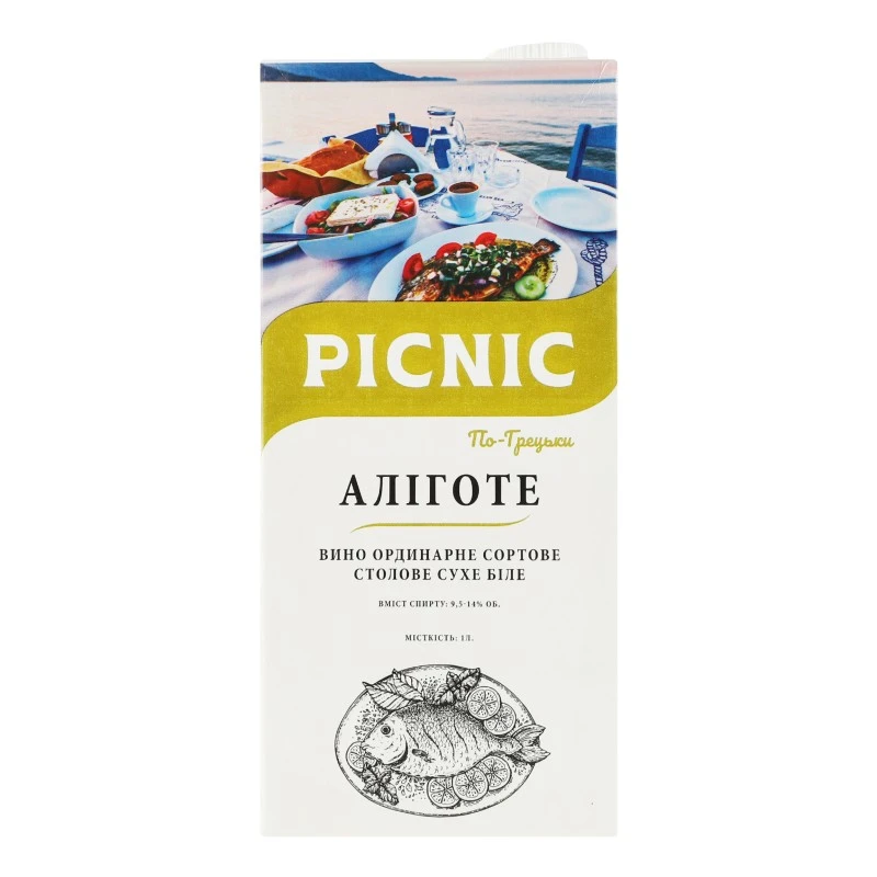 Напій винний білий сухий Аліготі По-грецьки Picnic, 1 л
