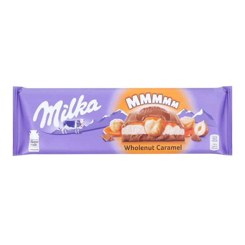 Молочний шоколад з молочною та карамельною начинками та обсмаженим цілісним фундуком Milka, 300 г