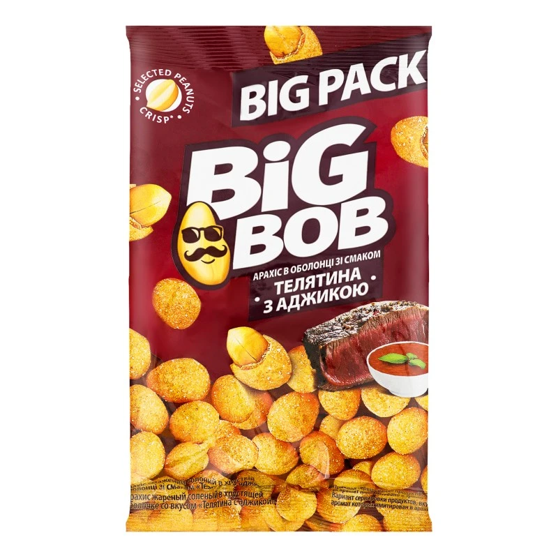 Арахіс смажений в оболонці зі смаком телятини з аджикою Біг Боб, 90 г