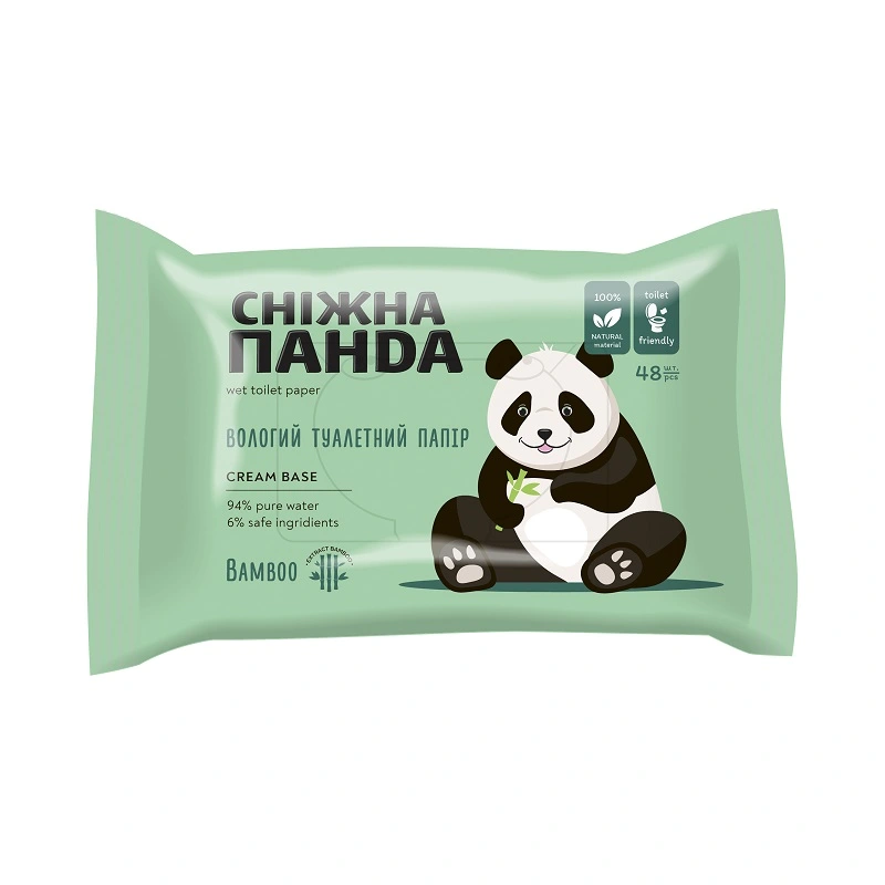 Папір туалетний вологий  Bamboo Cream Сніжна панда, 48 шт/уп.