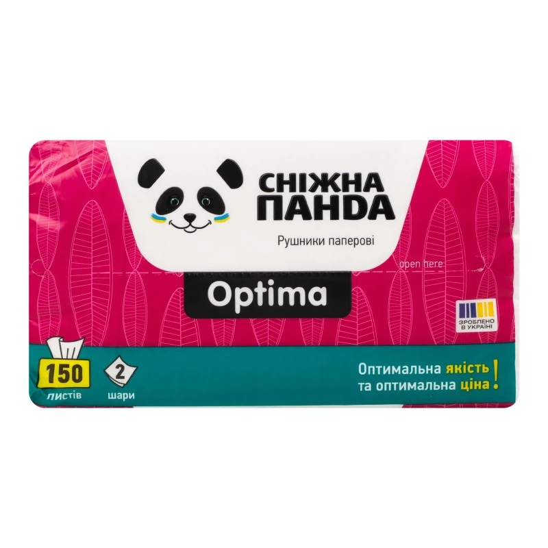 Рушник паперовий 2-х шаровий Optima 150листів Сніжна панда, 1 шт/уп.