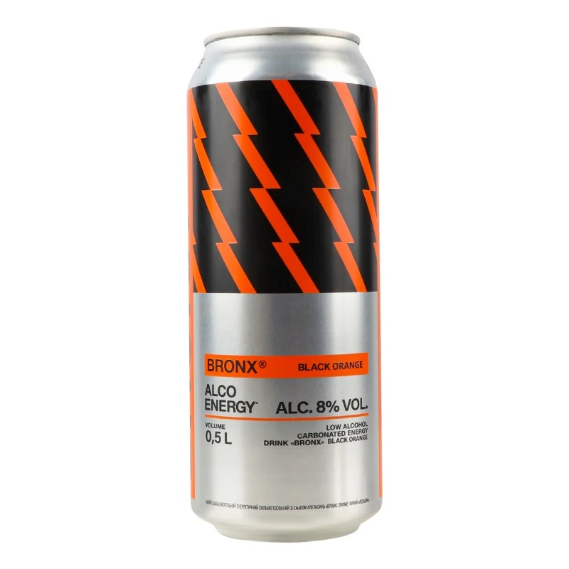 Слабоалкогольний напій енергетичний газований Black orange ж/б Bronx, 0.5 л