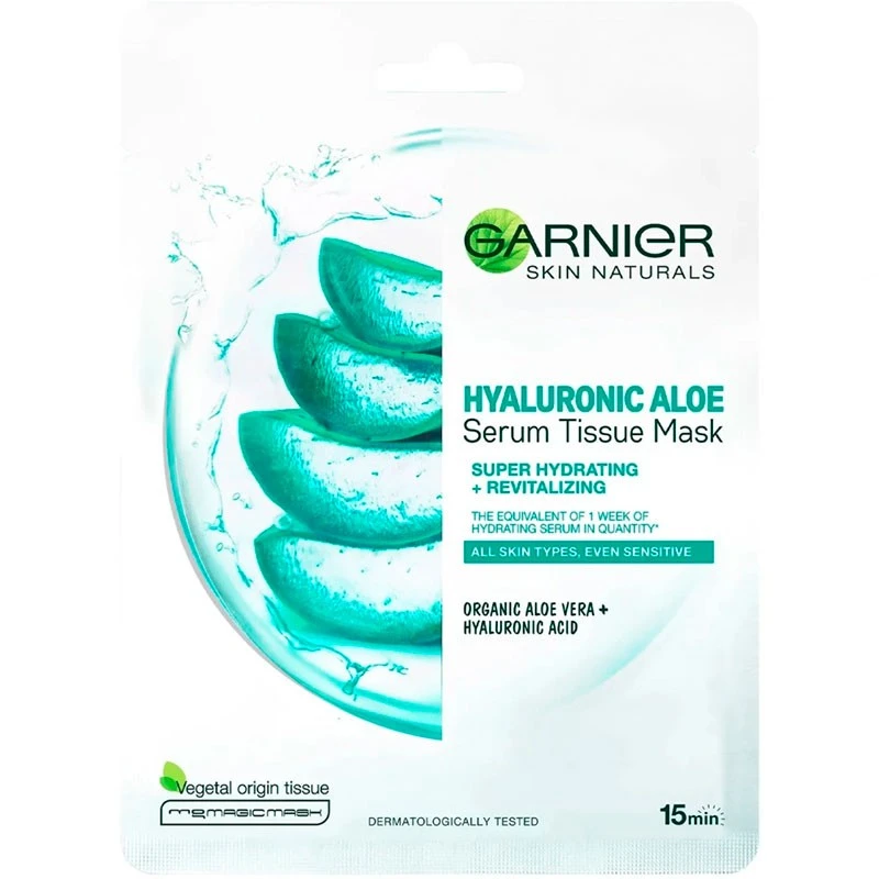 Маска для обличчя з гіалуроновою кислотою та алое Garnier, 28 г
