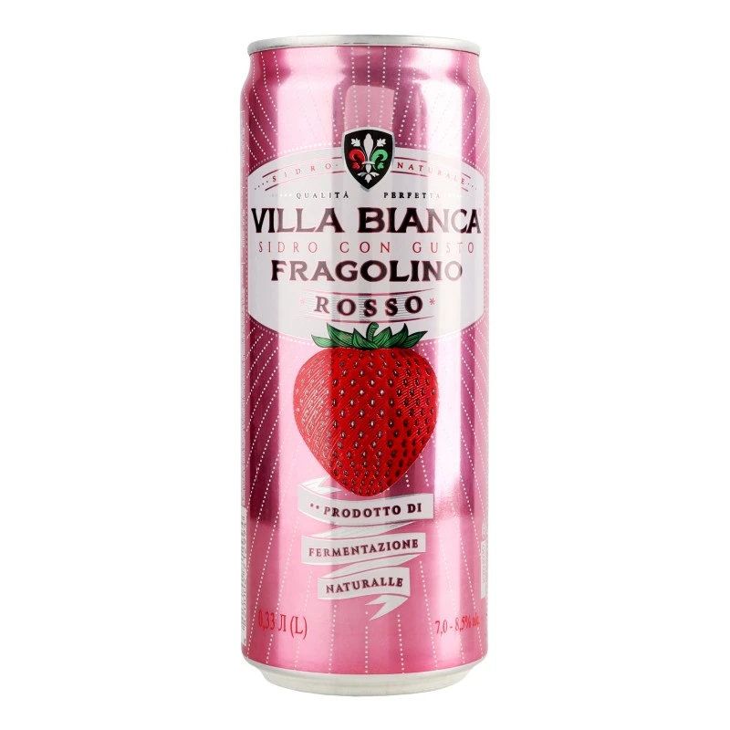 Сидр червоний солодкий газований міцний Rosso Fragolino ж/б Villa Bianca, 0.33 л