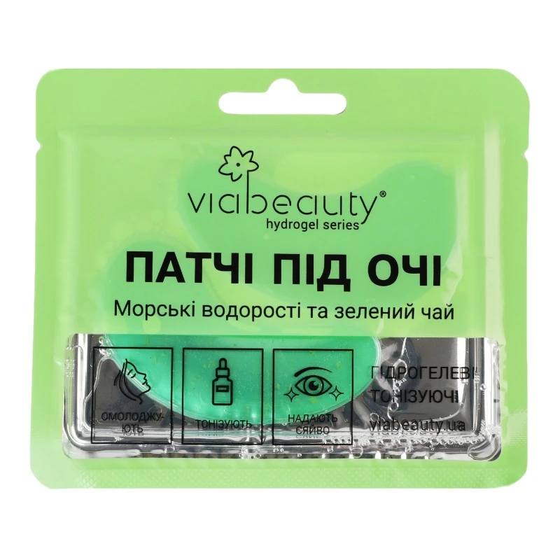 Патчі під очі гідрогелеві з морськими водоростями та зеленим чаєм VIA Beauty, 11г