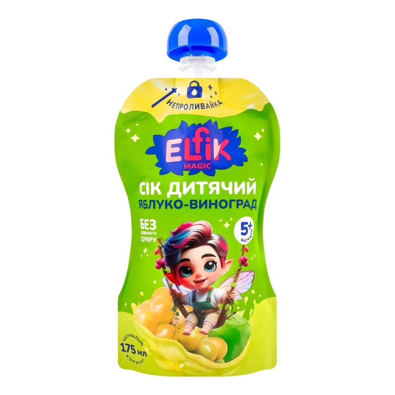 Сік дитячий яблуко-виноград дой-пак Elfik Magic, 0.175 г