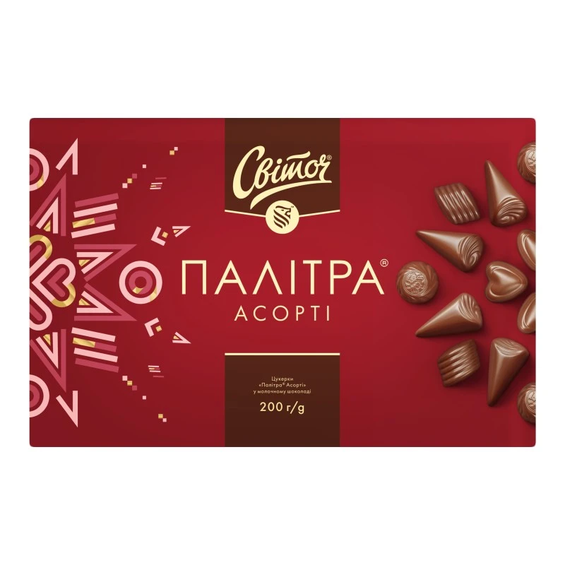 Цукерки в молочному шоколаді Палітра Асорті Світоч, 200 г