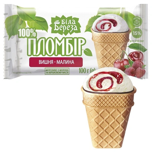 Морозиво пломбір вишня-малина Біла Береза, 100 г