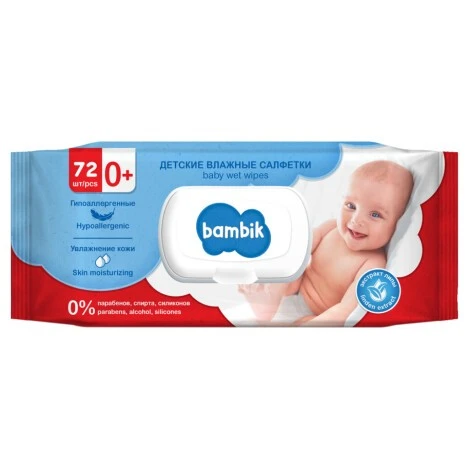 Вологі серветки з екстрактом липи Bambik, 72 шт/уп.