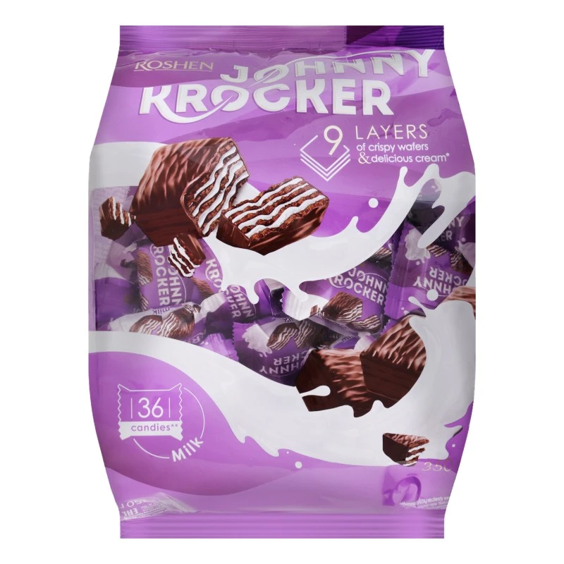 Цукерки вафельні із начинкою зі смаком молока Johnny Krocker Roshen, 350 г