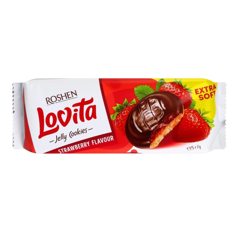 Печиво з желейною начинкою зі смаком полуниці Lovita Jelly Cookies Roshen, 135 г