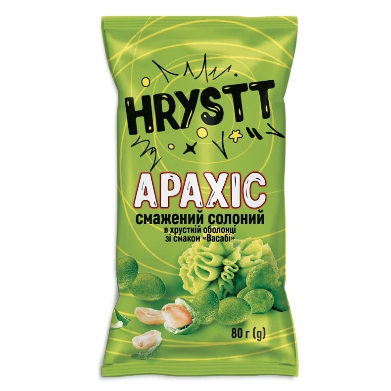 Кранч-Арахiс смажений солоний в хрусткій оболонці зі смаком васабі Hrystt, 80 г