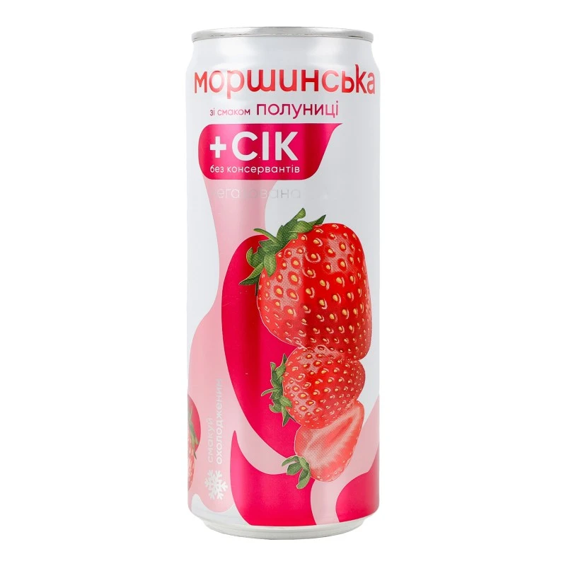 Напій безалкогольний негазований соковмісний зі смаком полуниці Моршинська з/б 0.33л
