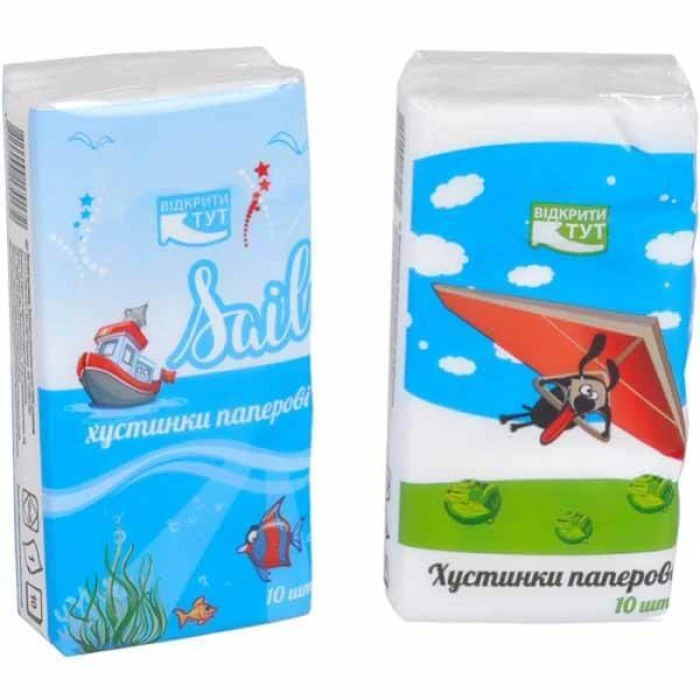 Серветки паперові одношарові без аромату Sail, 10 шт/уп.