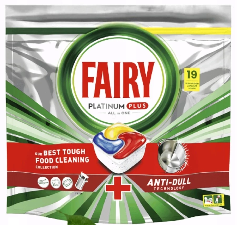 Капсули для посудомийних машин Platinum Плюс Все в Одному  Lemon Fairy, 19 шт/уп.