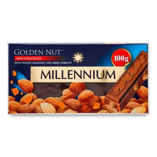 Шоколад молочний з мигдалем та курагою Millennium, 100 г