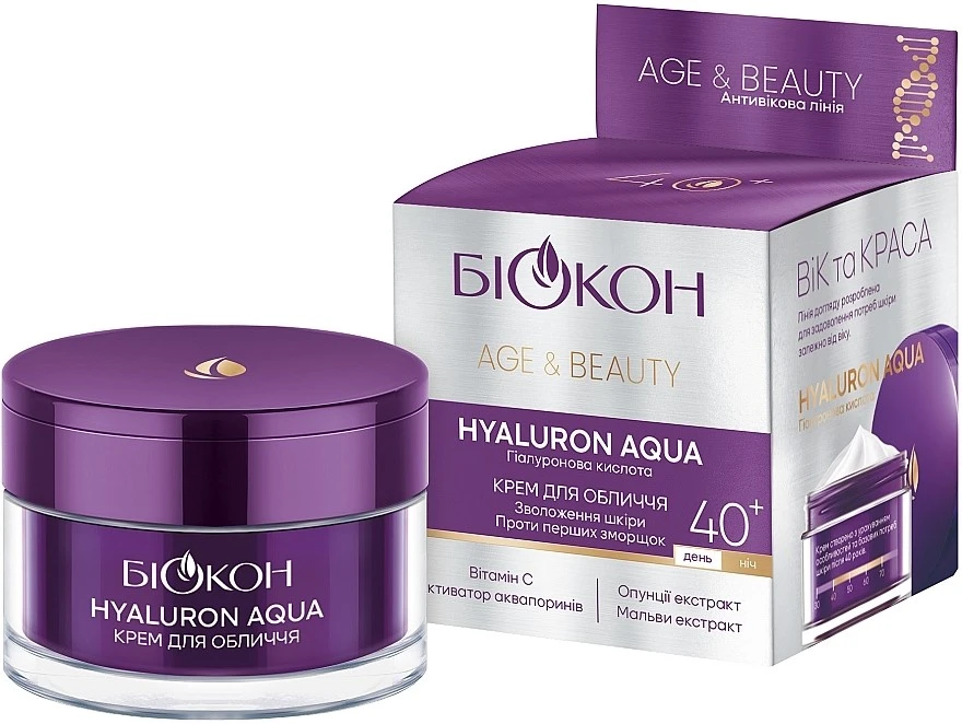 Крем для обличчя Hyaluron aqua 40+ Біокон Age&amp;Beauty, 50мл