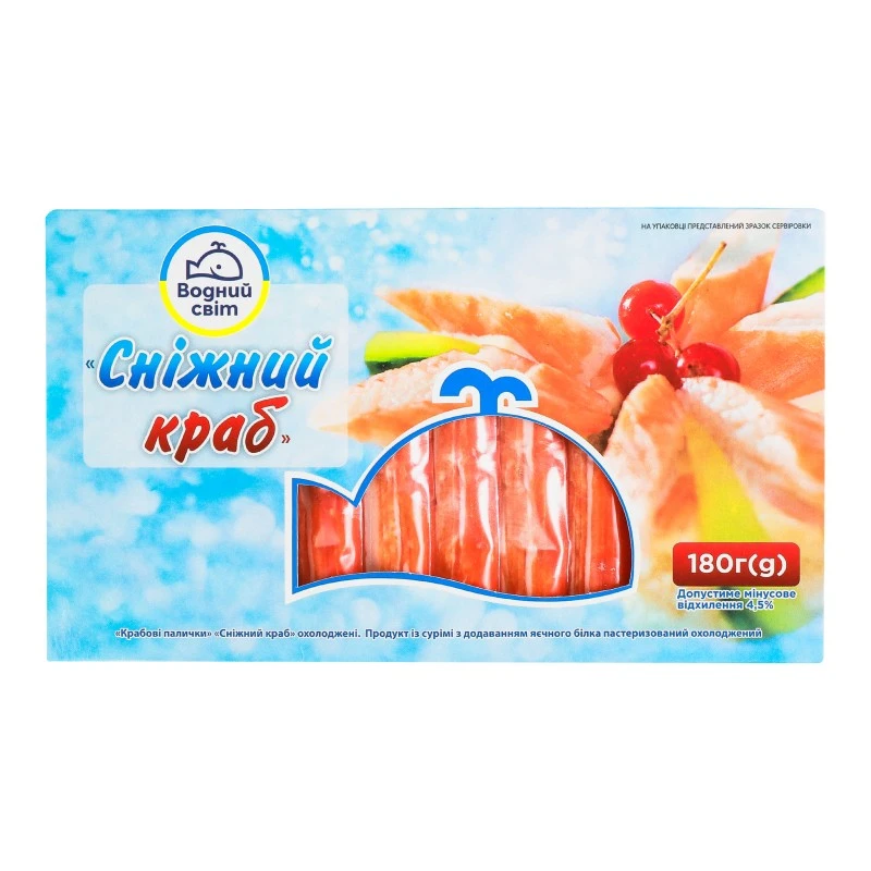 Крабові палички охолоджені Сніговий краб Водний світ, 180 г