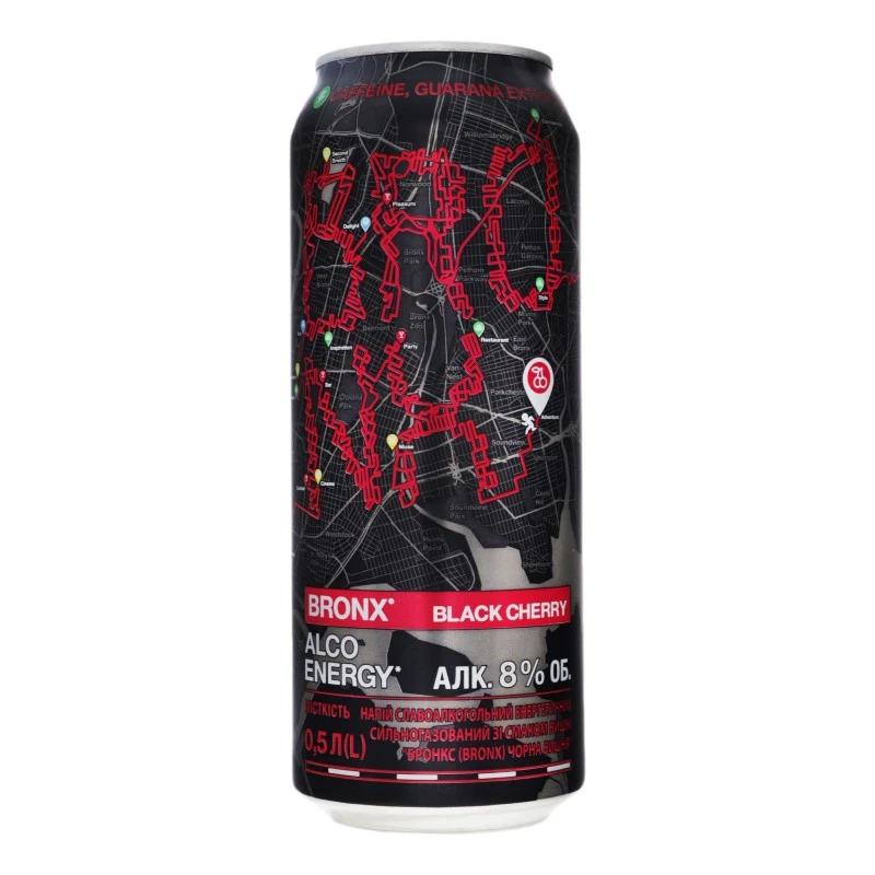 Слабоалкогольний напій енергетичний газований Black cherry ж/б Bronx, 0.5 л