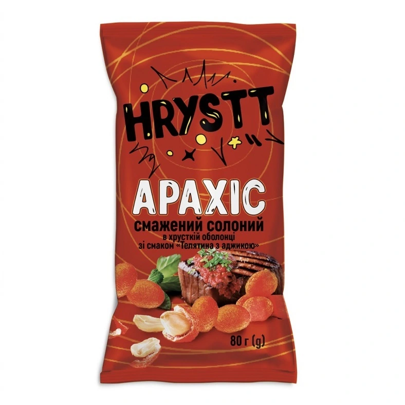 Кранч-Арахiс смажений солоний в хрусткій оболонці зі смаком телятини з аджикою Hrystt, 80 г