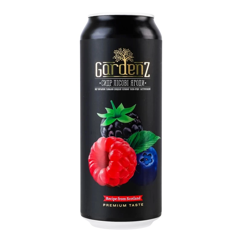 Сидр червоний солодкий газований Лісові ягоди ж/б Gardenz, 0.5 л