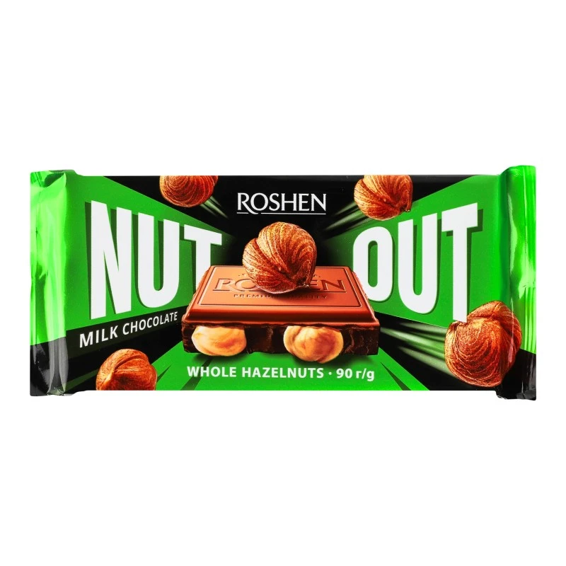 Шоколад молочний з цілим фундуком Nut Out Roshen, 90 г