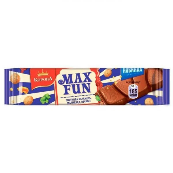 Шоколад молочний Максфан мармелад, печиво, карамель Корона, 38 г