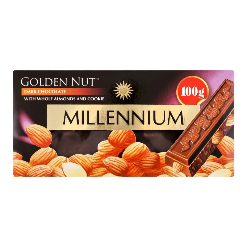 Шоколад чорний із цілим мигдалем Golden Nut Millennium, 100 г