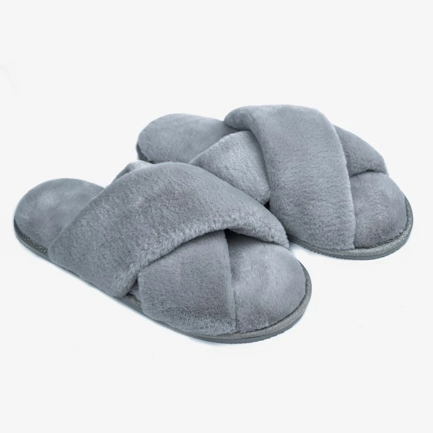 Капці домашні жіночі HS-LUX хутрянi перехрест темно-cірі (X) р.38-39 Twins, пара