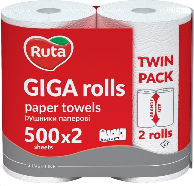 Рушник паперовий 2-х шаровий Giga Rolls Ruta, 2 шт/уп.