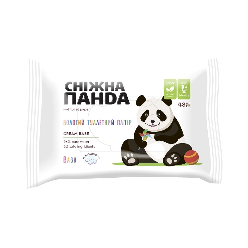Папір туалетний вологий Baby Cream Сніжна панда, 48 шт/уп.
