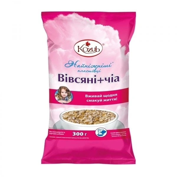 Пластівці вівсяні Ніжні + ЧІА, різані миттєвого приготування Козуб, 300 г