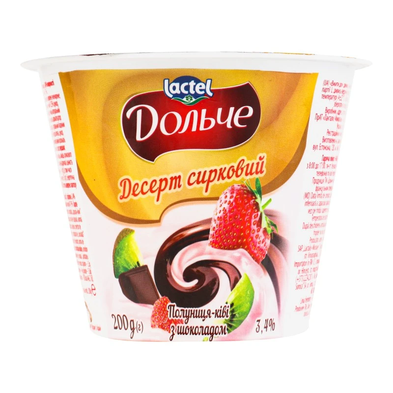 Десерт 3.4% Полуниця, ківі, шоколад Дольче, 200 г
